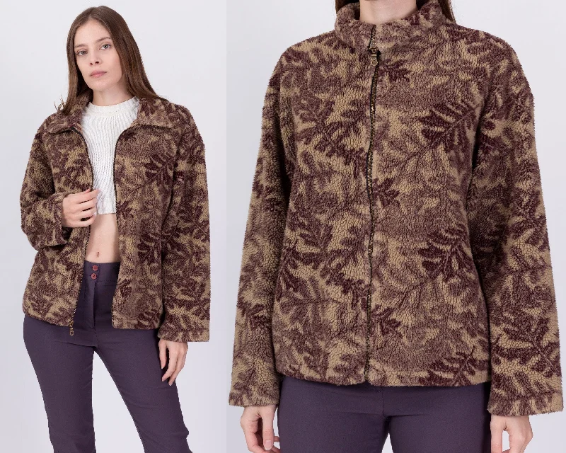 90s Autumn Leaves Fleece Sweatshirt - Extra Large Hoodie with Hem Embroidery Detailed Premium