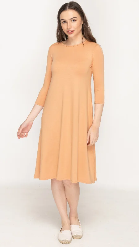 A-Line Sweatshirt Dress - Caramel Hoodie with Drawcord Adjustable Secure