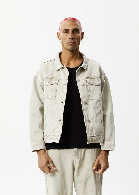 AFENDS Unisex Innie - Unisex Denim Jacket - Faded Cement Satin Jacket Silk Jacket Chiffon Jacket