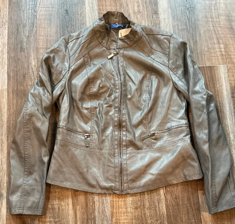 Apt. 9 Like New Leather Jacket Grey Zip-Up Women’s Size Extra Large (XL) One-Shoulder Jacket Off-the-Shoulder Jacket Asymmetrical Jacket Apt. 9 Like New Leather Jacket Grey Zip-Up Women’s Size Extra Large (XL) One-Shoulder Jacket Off-the-Shoulder Jacket Asymmetrical Jacket