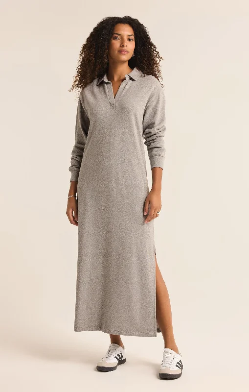 Aspen Maxi Sweatshirt Dress - Classic Heather Grey Hoodie with Fur Luxurious Winter
