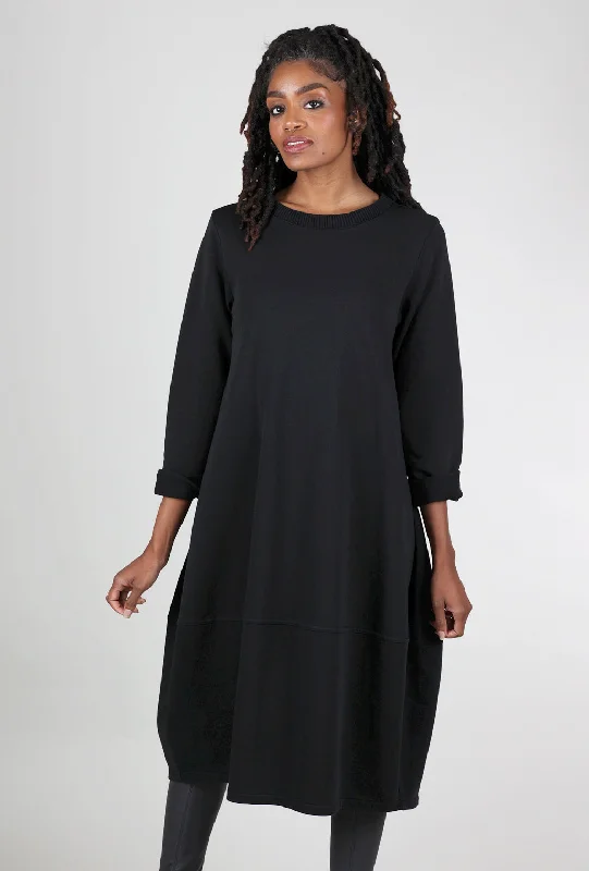 Midi Sweatshirt Dress, Black Hoodie with Turtle Neck Cozy Winter