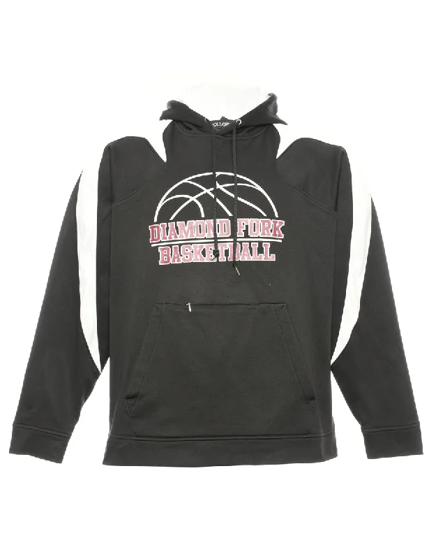 Basketball Hooded Sports Sweatshirt - L Hoodie with Hem Fringe Bohemian Relaxed