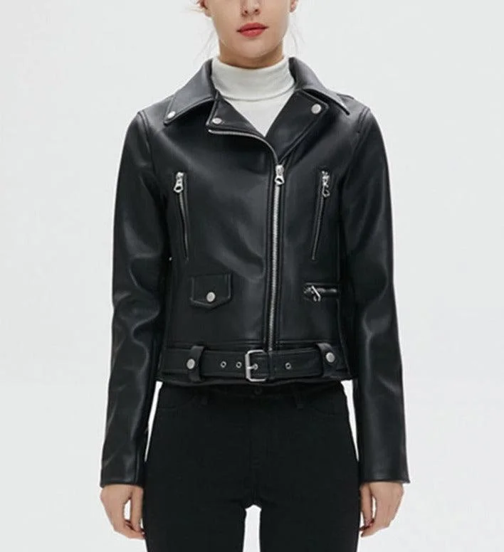 Biker Girl Black Faux Leather Jacket/Women's Vegan Leather Short Jacket Herringbone Jacket Checkered Jacket Solid Jacket Biker Girl Black Faux Leather Jacket/Women's Vegan Leather Short Jacket Herringbone Jacket Checkered Jacket Solid Jacket