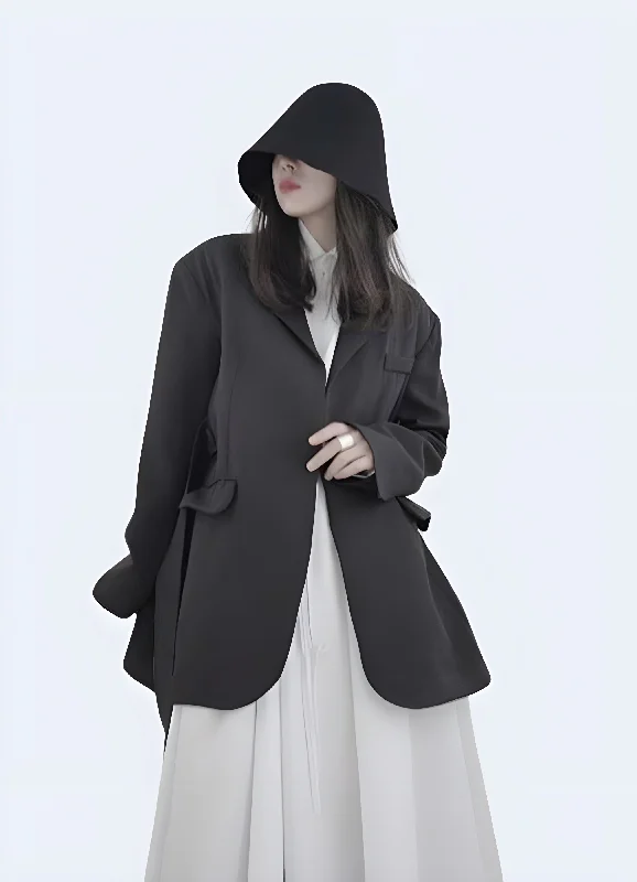 Black Blazer Style Jacket Cotton Fabric Linen Fabric Terry Fabric