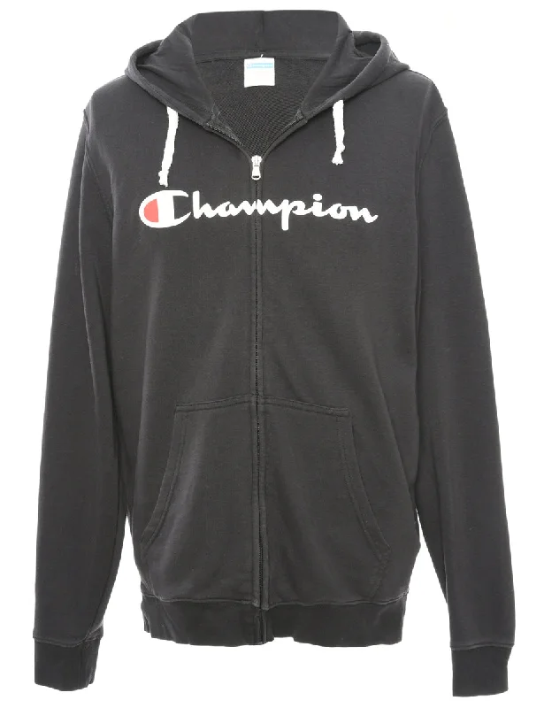 Black Champion Hooded Track Top - L Hoodie with Reflective Safety Nightwear