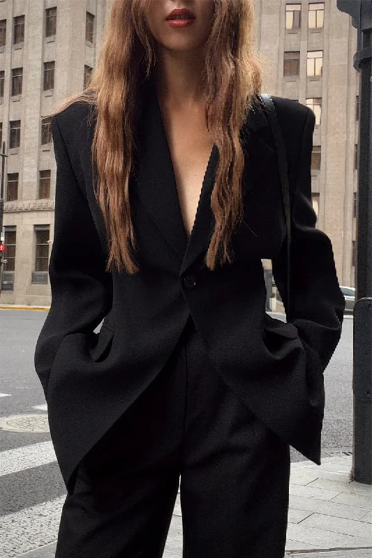 Black Minimal Suit Jacket Fleece Fabric Down Fabric Feather Fabric