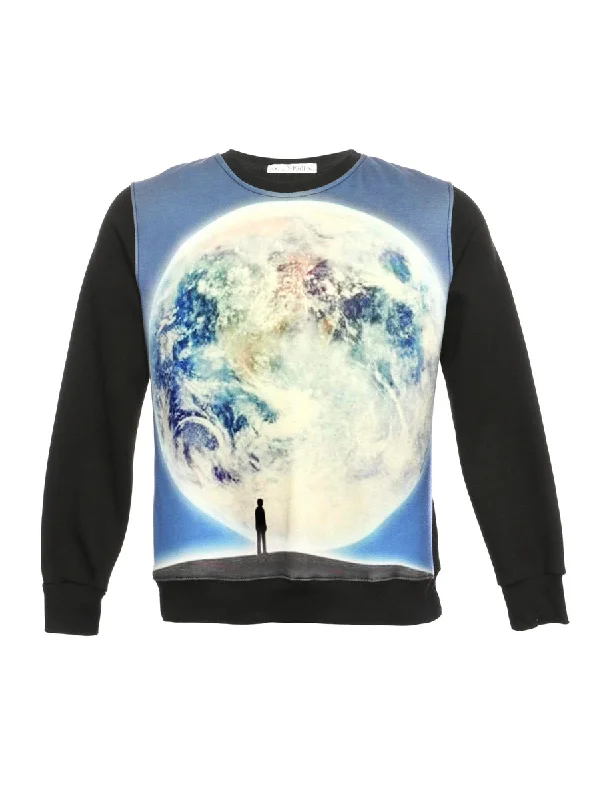 Black Printed Sweatshirt - L Hoodie with Emblem Brand Identity