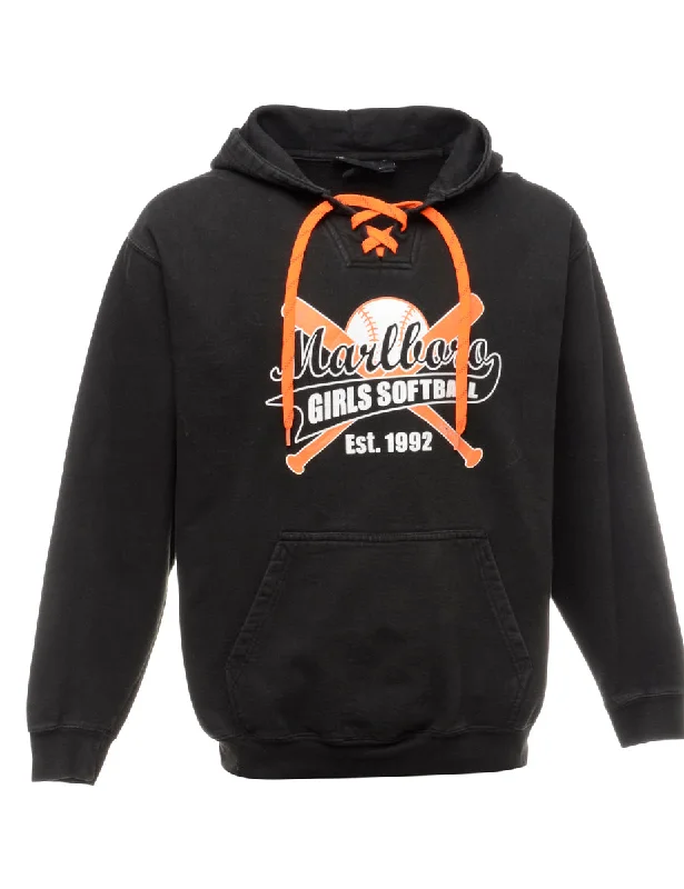 Black Softball Hoodie - L Hoodie with Button Classic Timeless