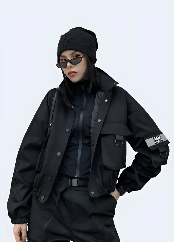 Black Women's Utility Jacket Fitted Jacket Loose Jacket Oversized Jacket