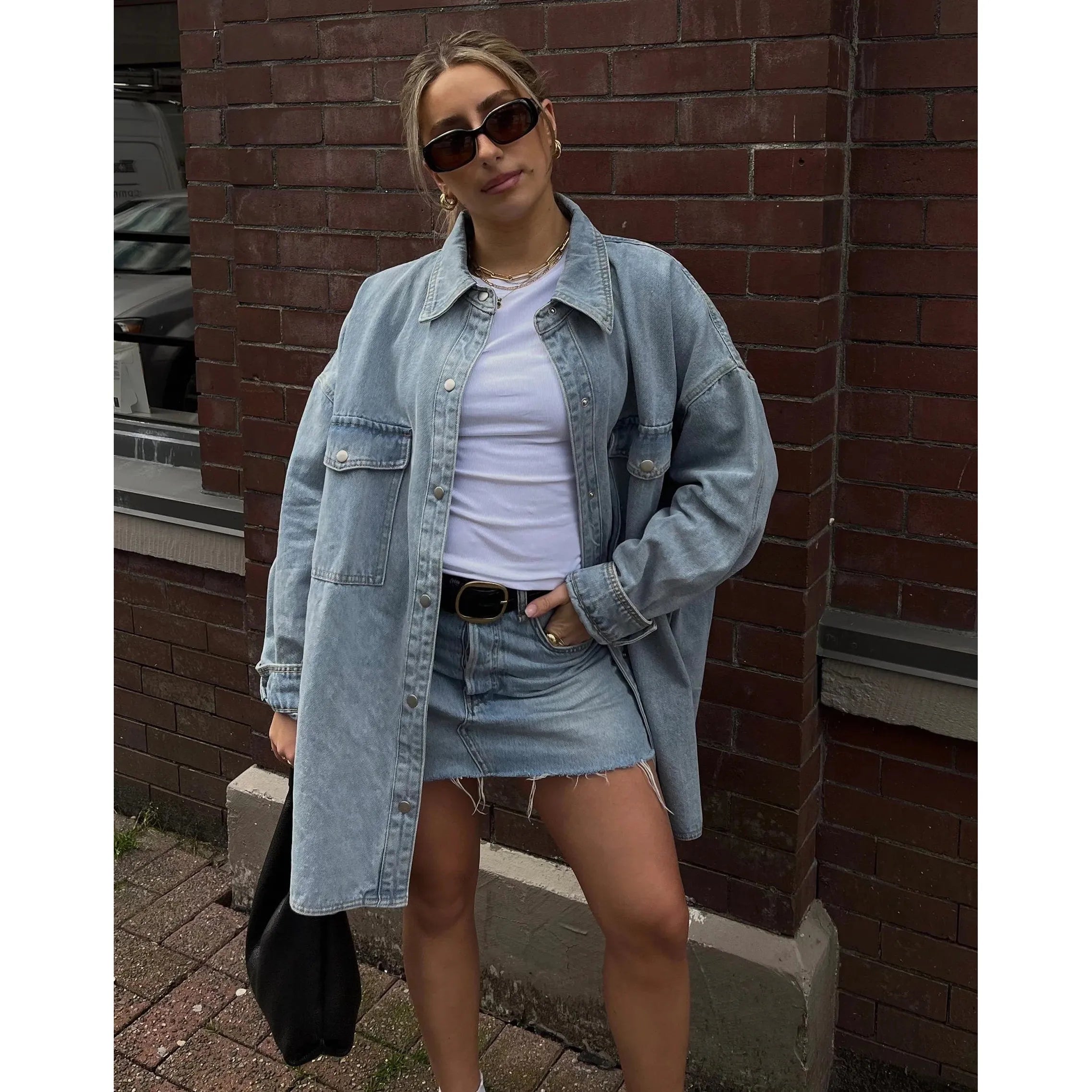 Brunette the Label Shania Denim Jacket Stand-Up Collar Roll-Neck Collar Turtle Neck Brunette the Label Shania Denim Jacket Stand-Up Collar Roll-Neck Collar Turtle Neck