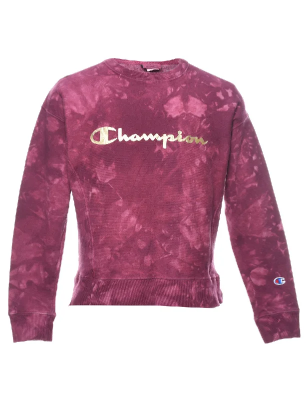 Champion Tie-dye Printed Plum & Gold Sweatshirt - S Hoodie with Hem Lace Feminine Delicate