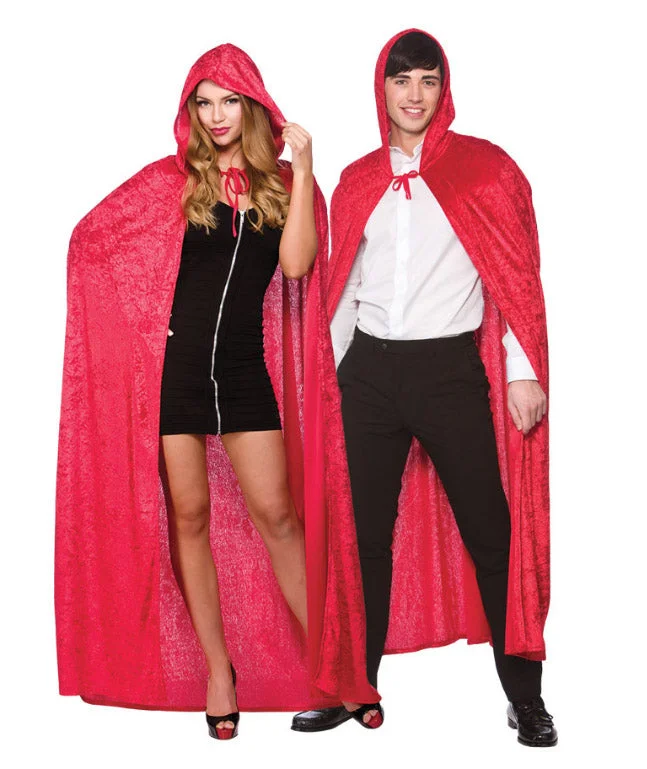 Deluxe Red Velvet Hooded Cape Gothic Fashion Accessory Hoodie with Tied Waist Feminine Flattering