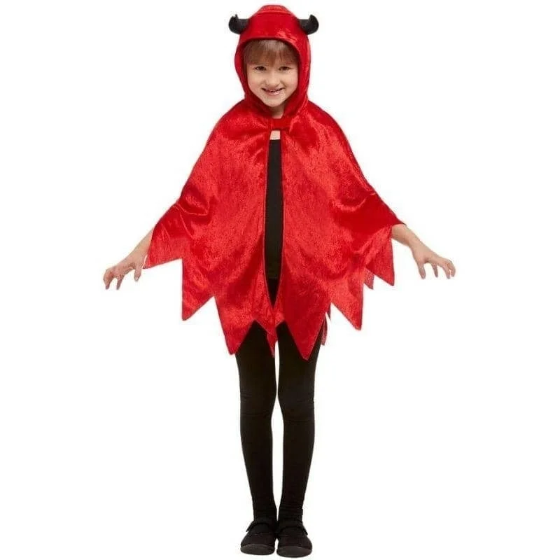Devil Hooded Cape Child Red Hoodie with Puffed Sleeves Voluminous Trendy