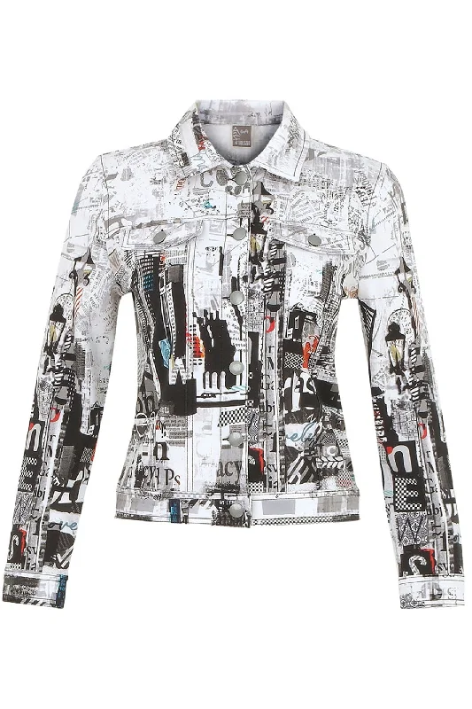 Dolcezza 74678 Denim Style Jacket Black City Life Print Cotton Jacket Linen Jacket Terry Jacket Dolcezza 74678 Denim Style Jacket Black City Life Print Cotton Jacket Linen Jacket Terry Jacket
