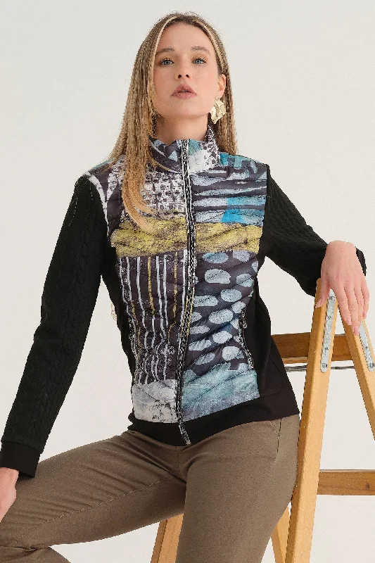 Dolcezza 74837 Padded Jacket Black Mono Leaf Print Jersey Jacket Tulle Jacket Batik Jacket Dolcezza 74837 Padded Jacket Black Mono Leaf Print Jersey Jacket Tulle Jacket Batik Jacket