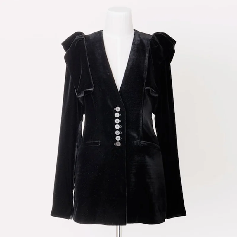 【FETICO/フェティコ】 <br>VELVET FRILL SHOULDER JACKET <br>FTC244-0204 Ribbed Jacket Pleated Jacket Ruffled Jacket 【FETICO/フェティコ】 <br>VELVET FRILL SHOULDER JACKET <br>FTC244-0204 Ribbed Jacket Pleated Jacket Ruffled Jacket