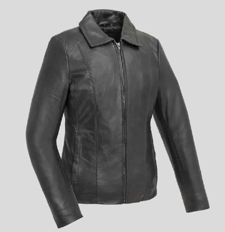 First Manufacturing Imelda - Women's Lambskin Leather Jacket, Black Fleece Fabric Down Fabric Feather Fabric First Manufacturing Imelda - Women's Lambskin Leather Jacket, Black Fleece Fabric Down Fabric Feather Fabric