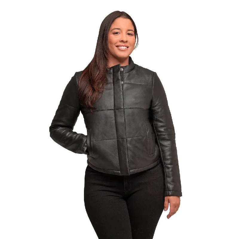First Manufacturing Melysa - Women's Leather Jacket, Black Elasticated Jacket Padded Jacket Insulated Jacket First Manufacturing Melysa - Women's Leather Jacket, Black Elasticated Jacket Padded Jacket Insulated Jacket
