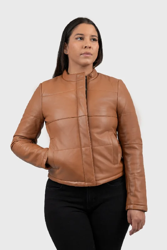First Manufacturing Melysa - Women's Leather Jacket, Cognac Denim Jacket Leather Jacket Suede Jacket