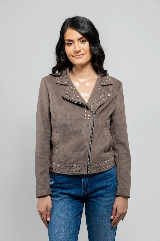 First Manufacturing Sandy - Women's Vegan Leather Jacket, Gray Cotton Jacket Linen Jacket Terry Jacket First Manufacturing Sandy - Women's Vegan Leather Jacket, Gray Cotton Jacket Linen Jacket Terry Jacket
