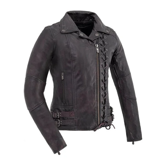 First Manufacturing Wildside - Women's Motorcycle Leather Jacket, Black Faux Fur Fabric Real Fur Fabric Shearling Fabric First Manufacturing Wildside - Women's Motorcycle Leather Jacket, Black Faux Fur Fabric Real Fur Fabric Shearling Fabric