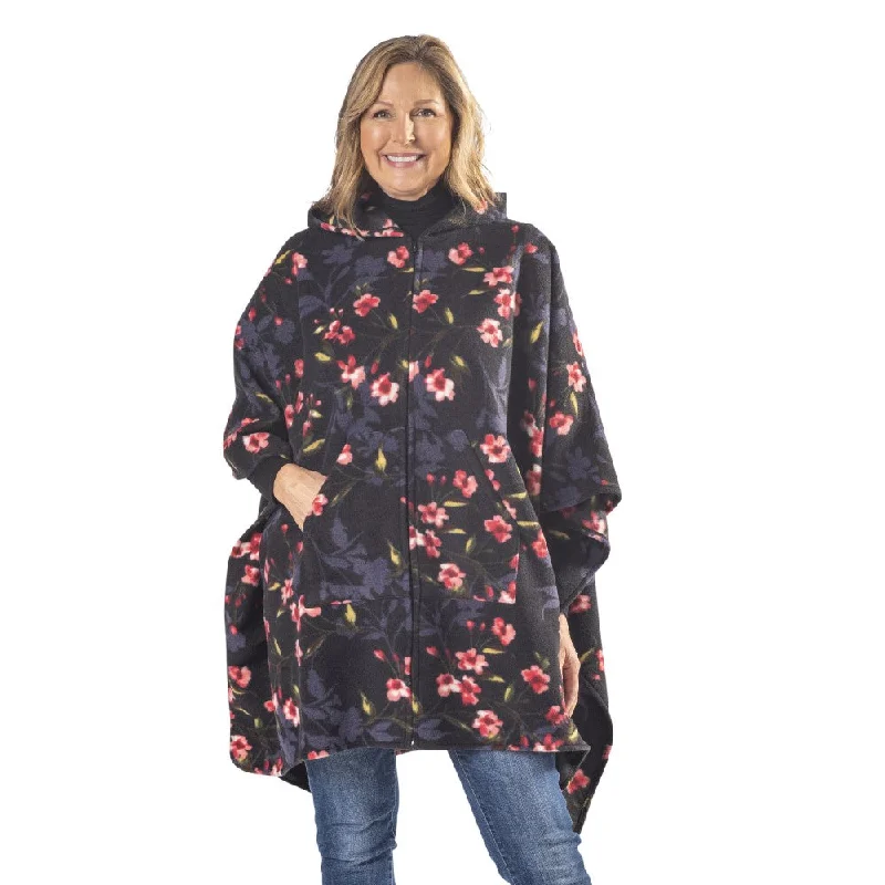 Flora Hooded Full Zip Fleece Poncho Hoodie with Raglan Sleeves Sporty Comfortable