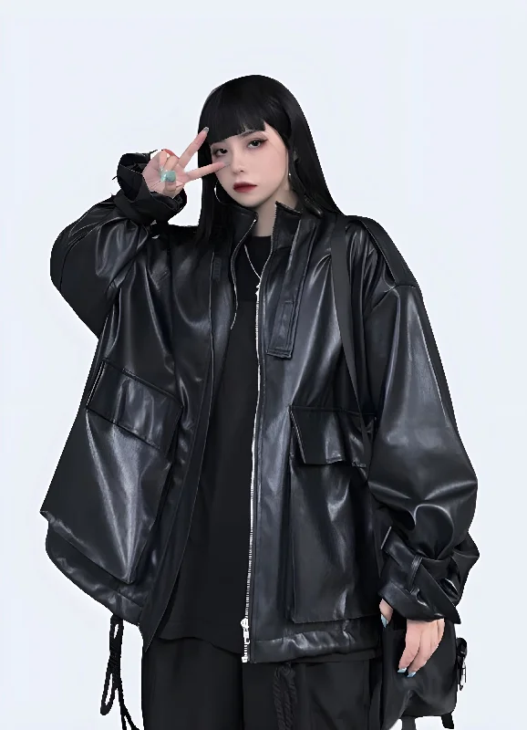 Gothic Leather Jacket Women's Jersey Jacket Tulle Jacket Batik Jacket