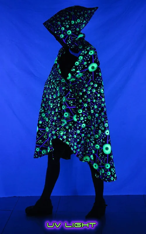 Hooded Cape : Atomic Alien Hoodie with Button Placket Classic Preppy