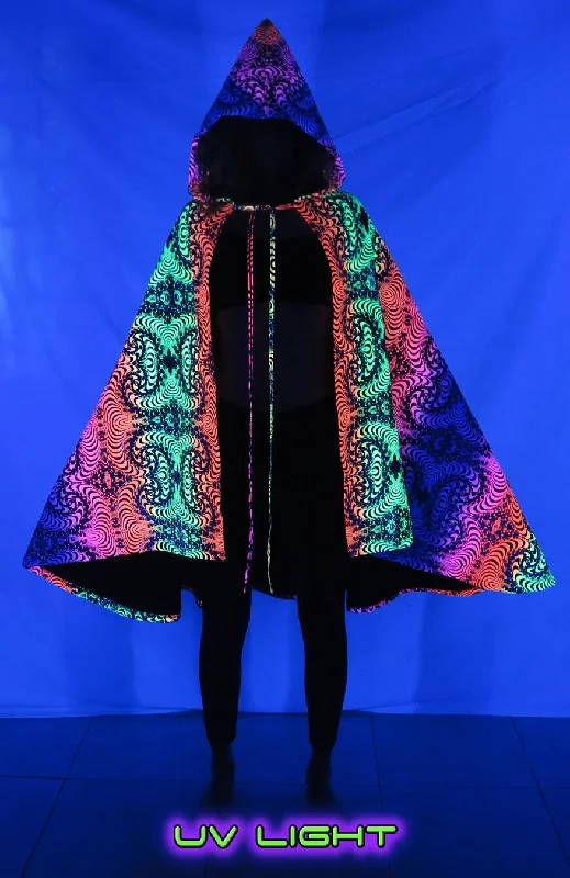 Hooded Cape : Rainbow Fractal Hoodie with Batwing Sleeves Loose Dramatic
