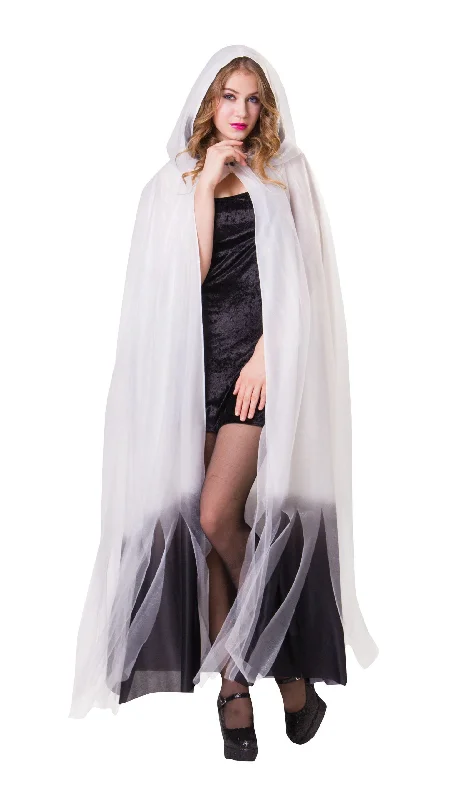 Hooded Cape White Ladies With Black Obmbre Finish Adult Costume Female Hoodie with Batwing Sleeves Loose Dramatic