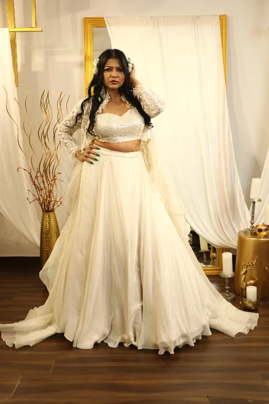 IVORY LEHENGA WITH JACKET SET Denim Jacket Leather Jacket Suede Jacket