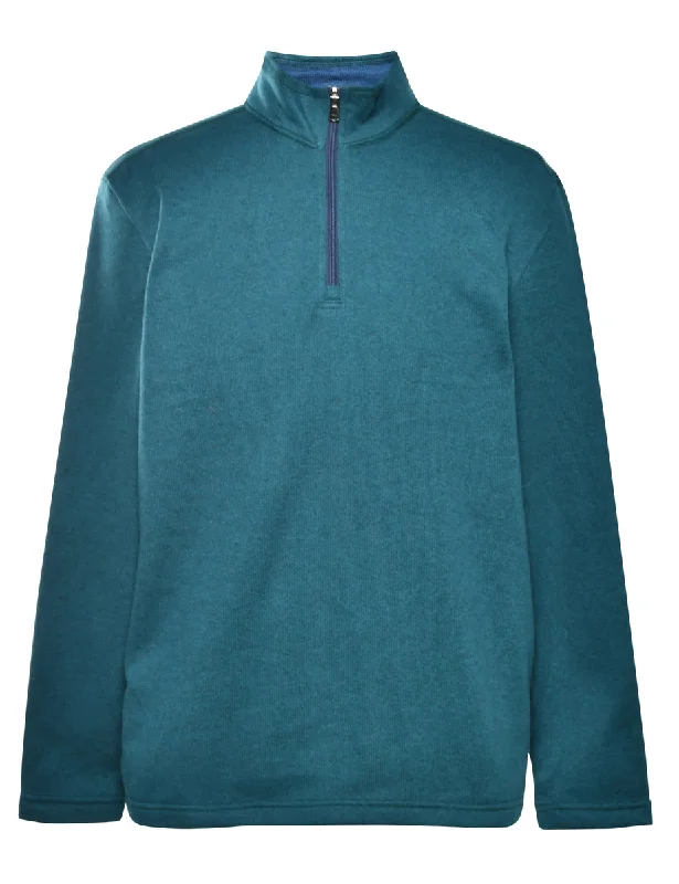 IZOD Dark Green Plain Sweatshirt - M Hoodie with Hidden Zipper Minimalist Clean