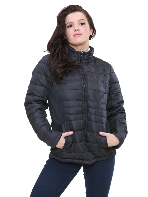 Kruze | Womens Collared Puffer Zip Up Winter Jacket Zippered Front Buttoned Front Snap Front Kruze | Womens Collared Puffer Zip Up Winter Jacket Zippered Front Buttoned Front Snap Front