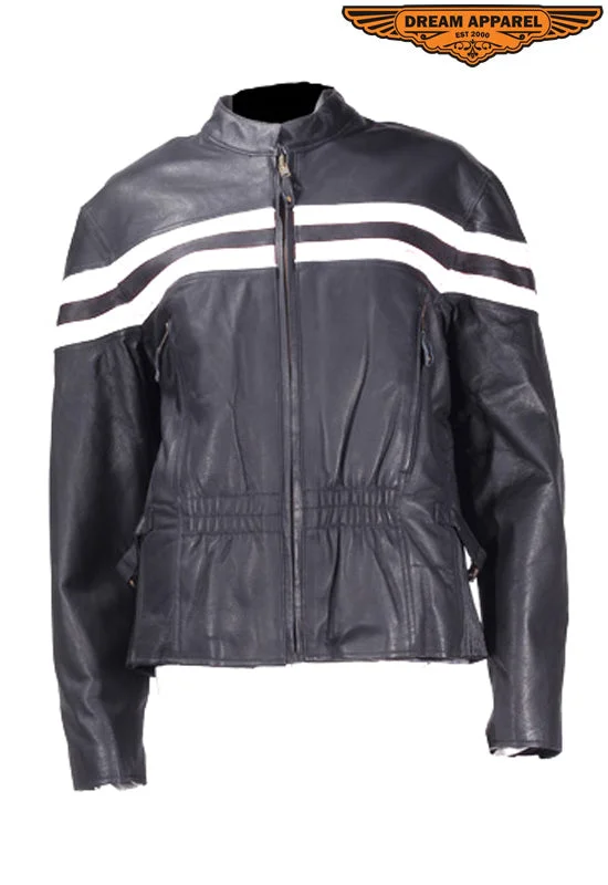 Ladies Leather Racer Jacket Zippered Front Buttoned Front Snap Front