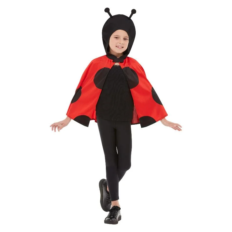 Ladybird Hooded Cape Black & Red Child Hoodie with Tied Waist Feminine Flattering
