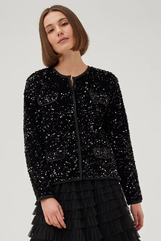 Leo & Ugo Jacket Top Sequin Round Neck Black BW534 Rayon Jacket Velvet Jacket Corduroy Jacket Leo & Ugo Jacket Top Sequin Round Neck Black BW534 Rayon Jacket Velvet Jacket Corduroy Jacket