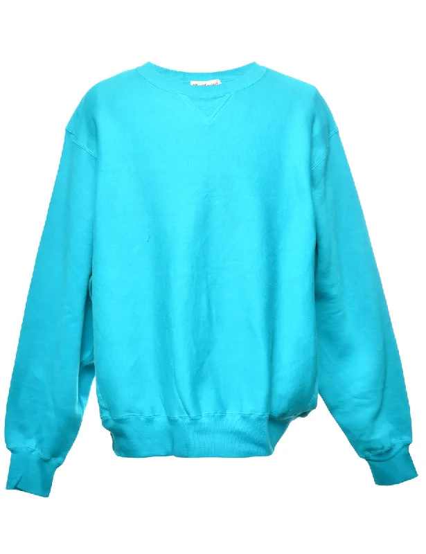 Light Blue Plain Sweatshirt - XL Hoodie with Drawstring Waist Adjustable Fitted