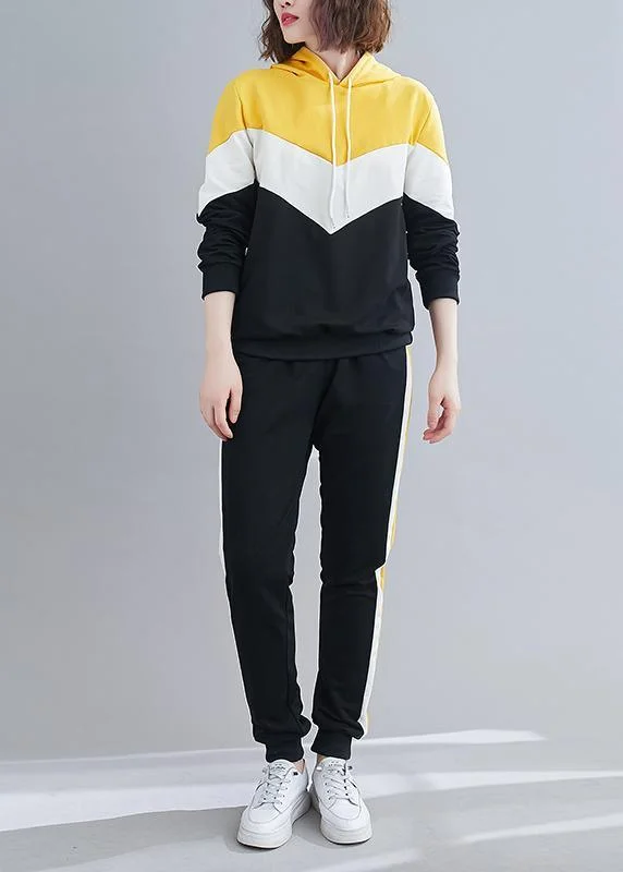 Long Sleeve Hooded Yellow Loose Fashion Suit For Women Hoodie with Patch Decorative Personalized