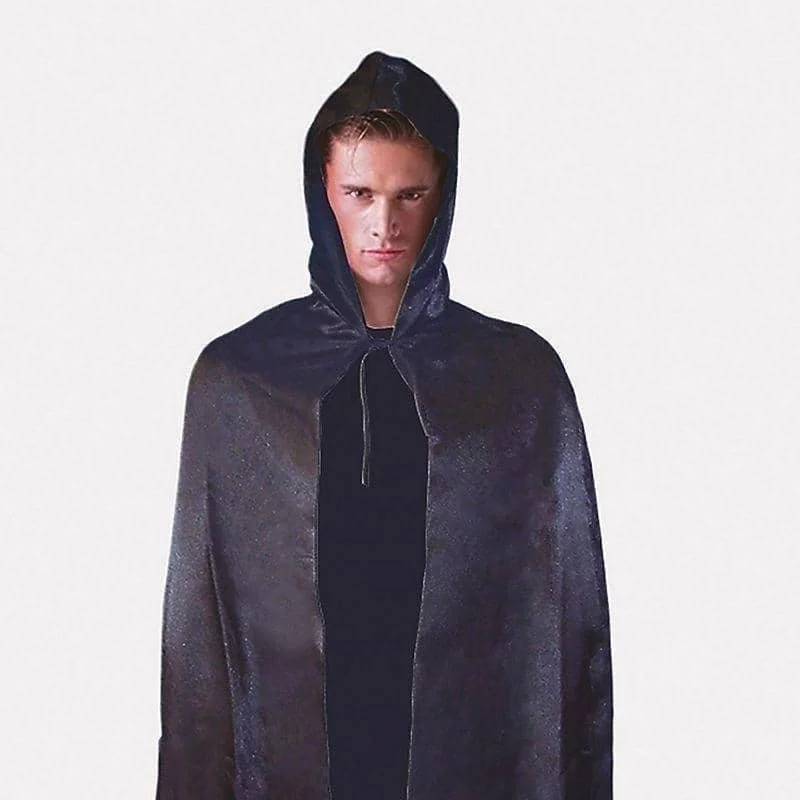 Mens Hooded Cape Satin 142cm Adult Costume Male Halloween Hoodie with Toggle Buttons Decorative Unique