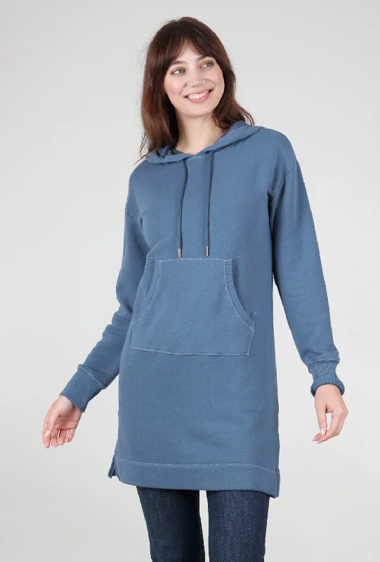 Hooded Sweatshirt Dress, Slate Teal Hoodie with Hem Drawcord Adjustable Customizable