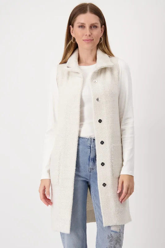 Monari 807866 Sandshell Sleeveless Jacket With Stand-Up Collar Rayon Fabric Velvet Fabric Corduroy Fabric