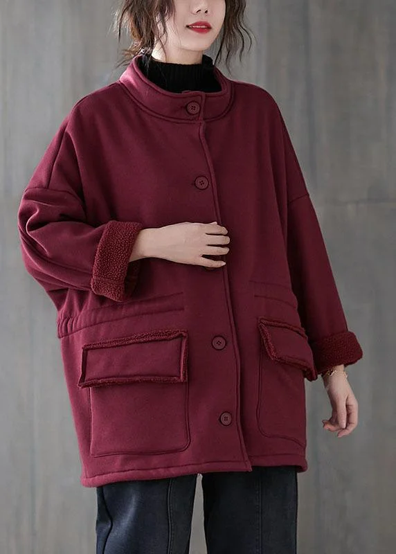Mulberry Loose Pockets Button Fall Sweatshirt Coat Oversized Hoodie Comfort Casual
