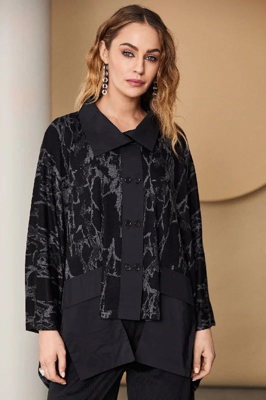 Naya 187 Black Grey Print Shirt Jacket Knit Fabric Woven Fabric Fleece Fabric