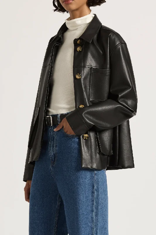NUDE LUCY TELSEY FAUX LEATHER JACKET - BLACK V-Neck Jacket Boat Neck Jacket Square Neck Jacket NUDE LUCY TELSEY FAUX LEATHER JACKET - BLACK V-Neck Jacket Boat Neck Jacket Square Neck Jacket