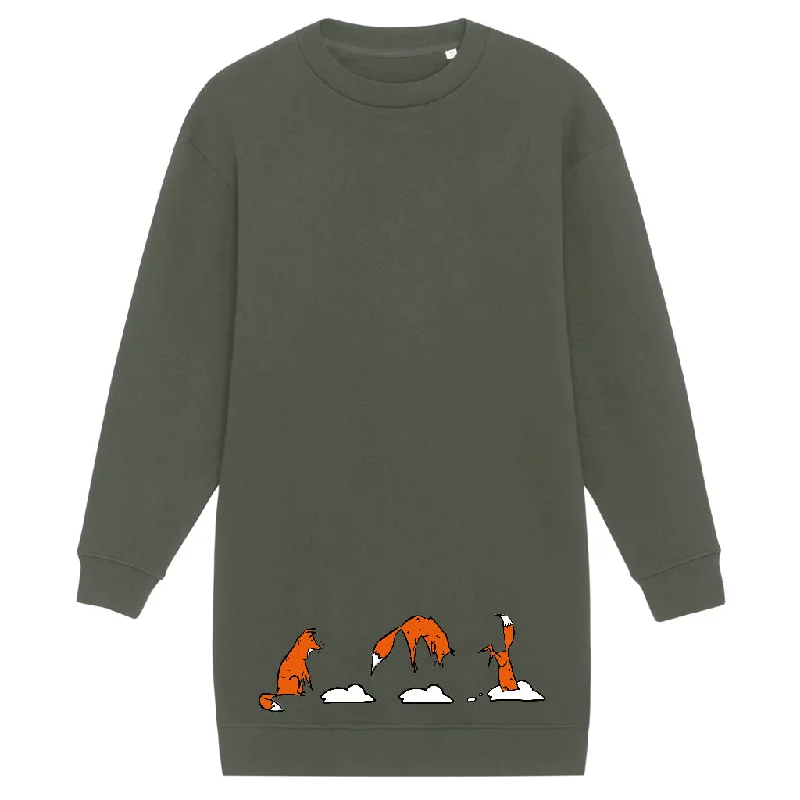 Oversized Sweatshirt dress, Jumping foxes Hoodie with Color Block Contrast Stylish