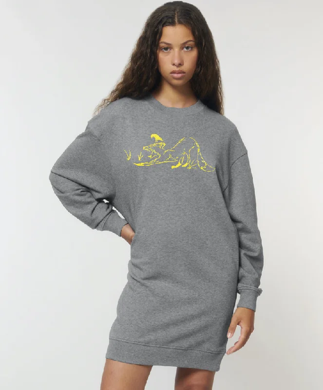 Oversized Sweatshirt dress, Yawning fox Hoodie with Button Placket Classic Preppy