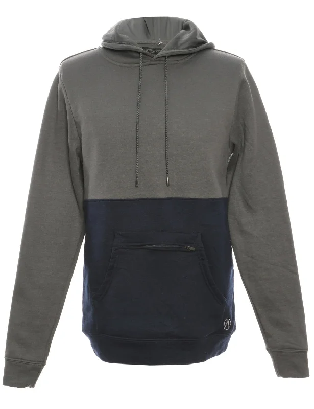 Plain Navy & Grey Sweatshirt - S Hoodie with Hem Applique Textured Unique