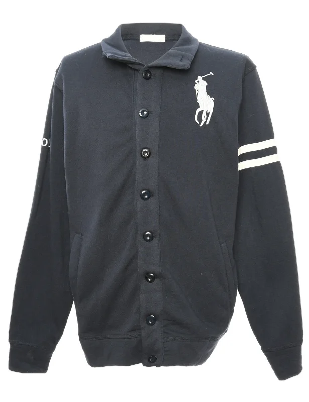 Plain Navy Sweatshirt - L Hoodie with Contrast Stitching Detailed Premium