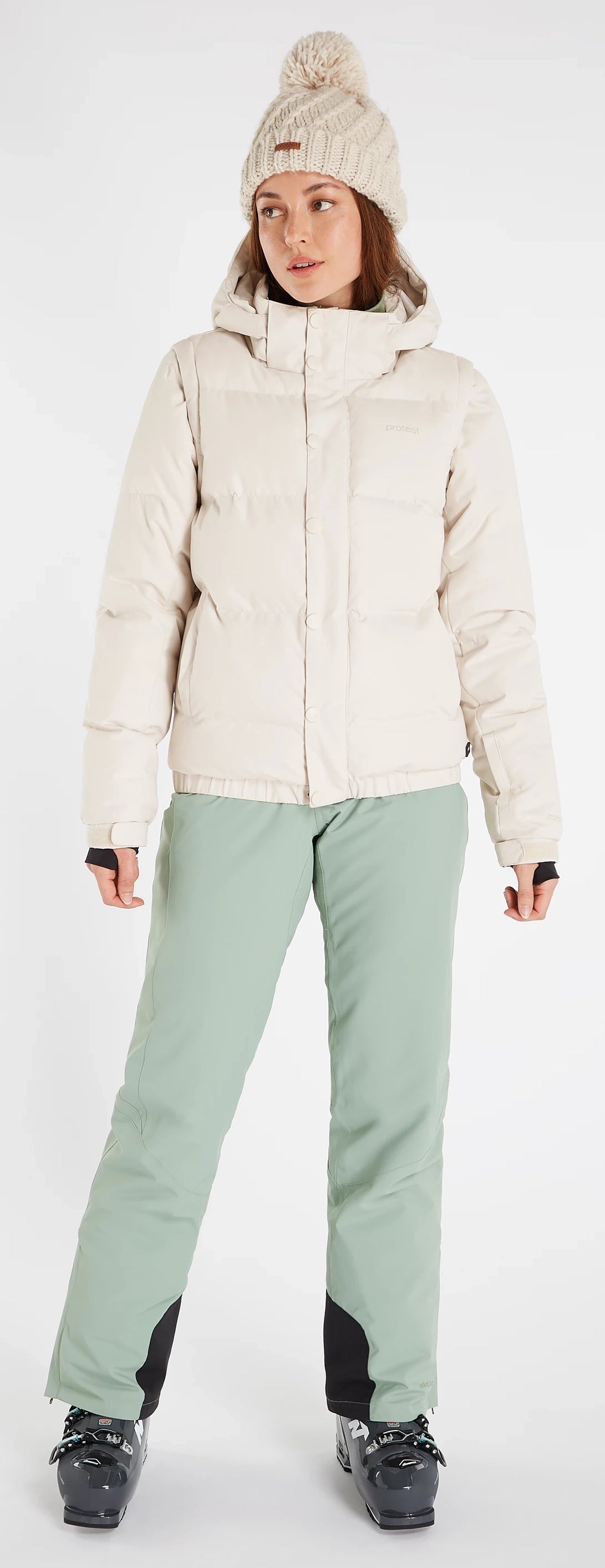 Protest PRT Aspen Womens Jacket Kit Off White Belted Jacket Elasticated Jacket Padded Jacket Protest PRT Aspen Womens Jacket Kit Off White Belted Jacket Elasticated Jacket Padded Jacket